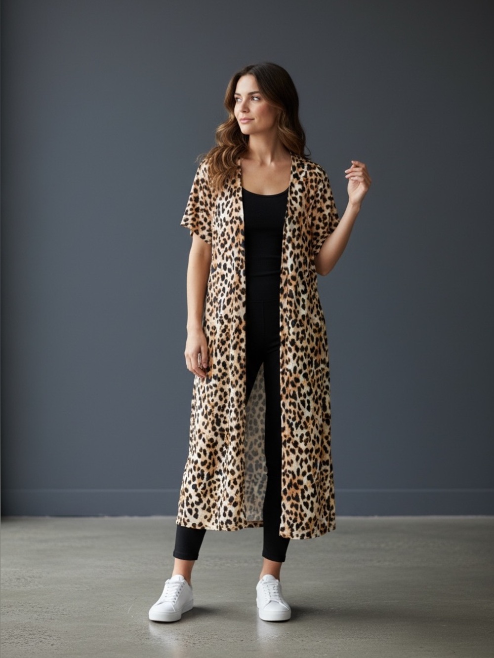 NWT Lucky & Blessed Leopard Print Duster Kimono Cardigan Large